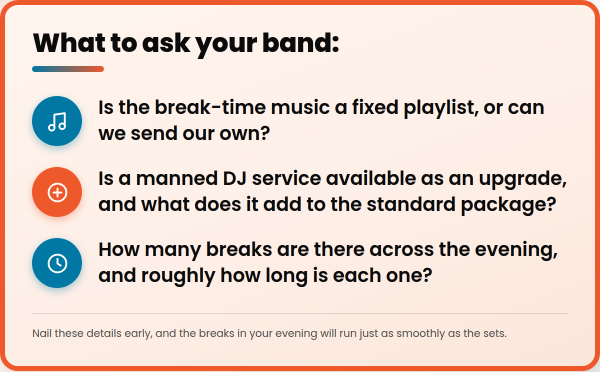 Keeping the Dancefloor Alive During Band Breaks - What to ask your band checklist